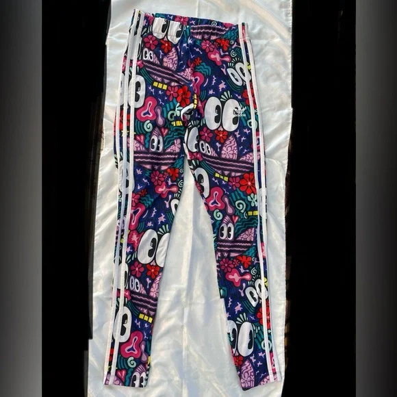 Adidas Leggings Size Small White/Blue/Red/Pink/Green Excellent Condition - Picture 3 of 10